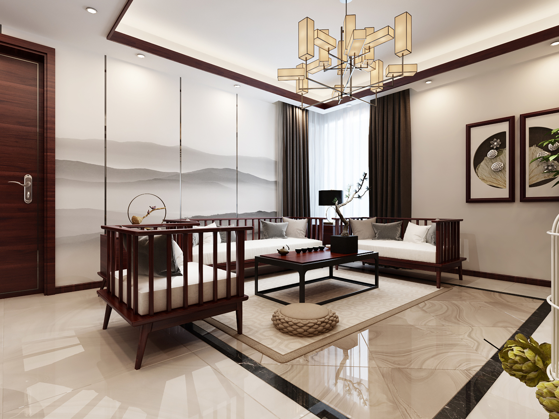 新中式极简主义 - 中式风格三室一厅一卫装修效果图