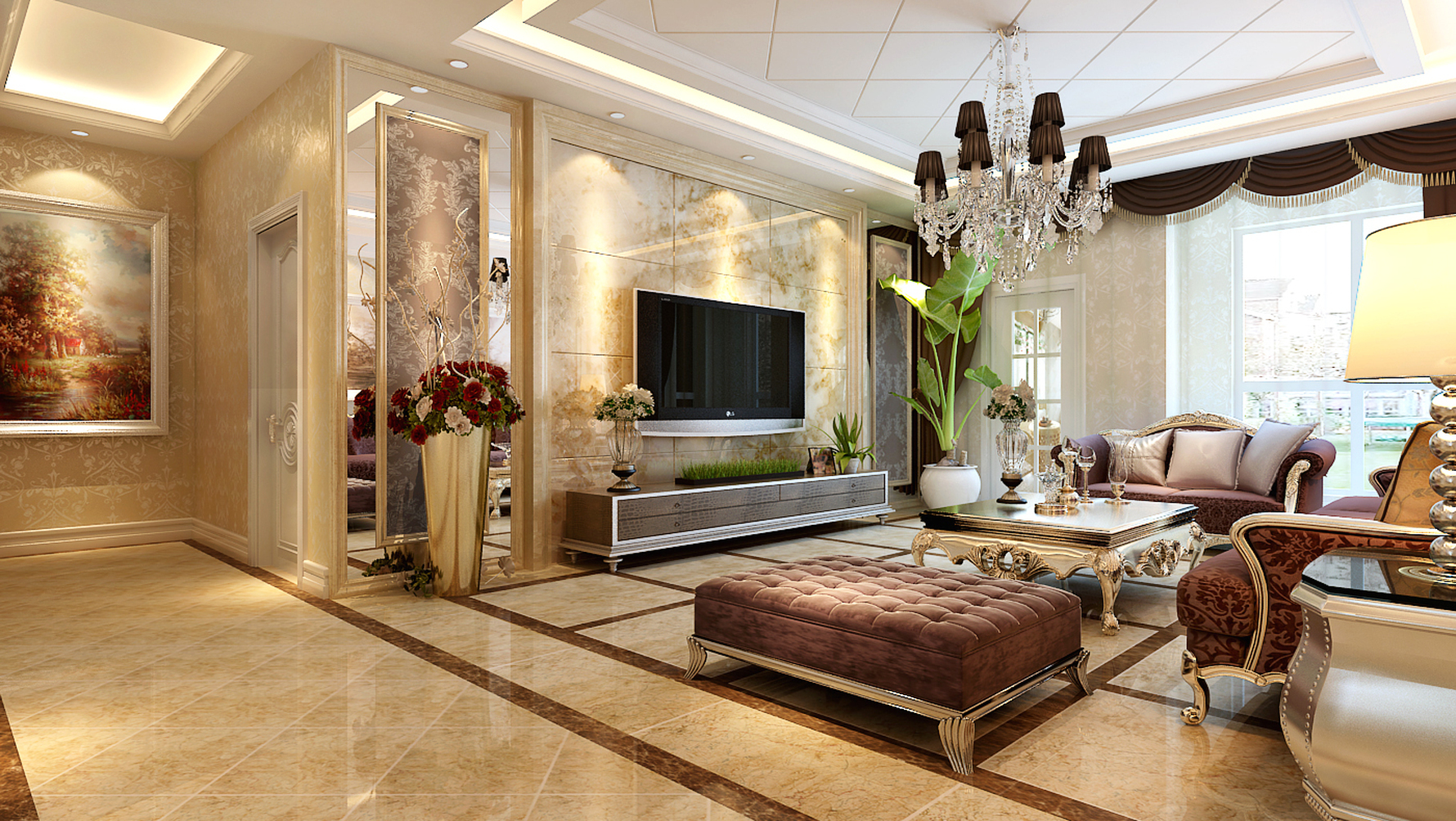 欧式风格三室二厅装修设计效果图