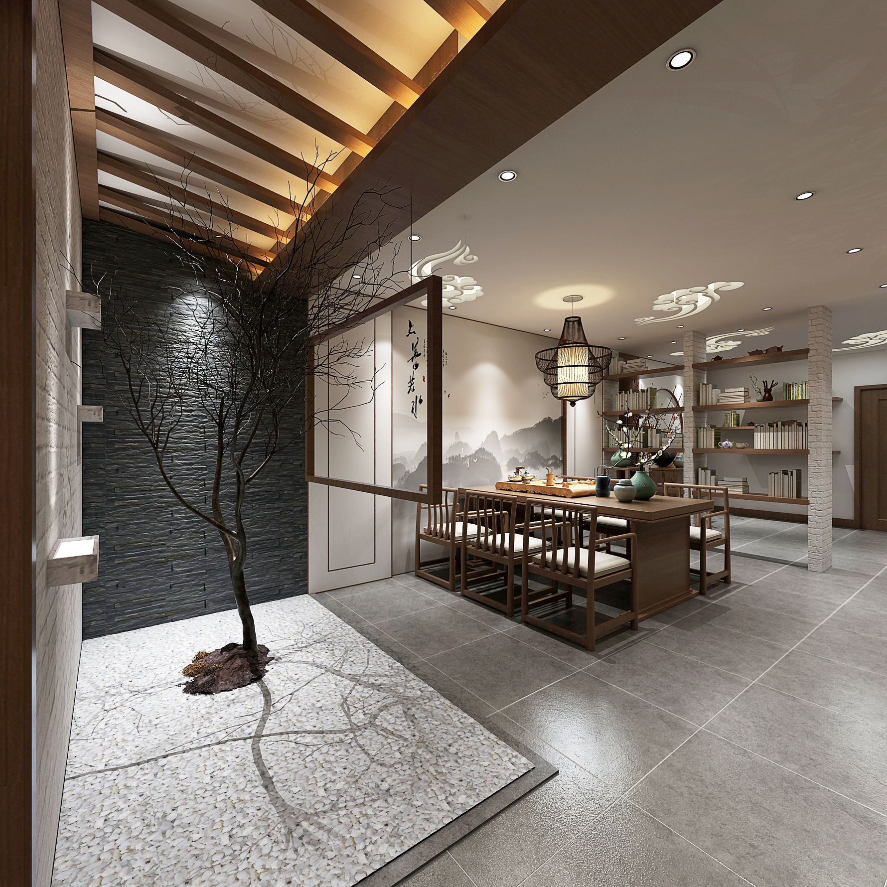 养生会馆 - 中式风格一室一厅一卫装修效果图 - ***林设计效果图 - 每