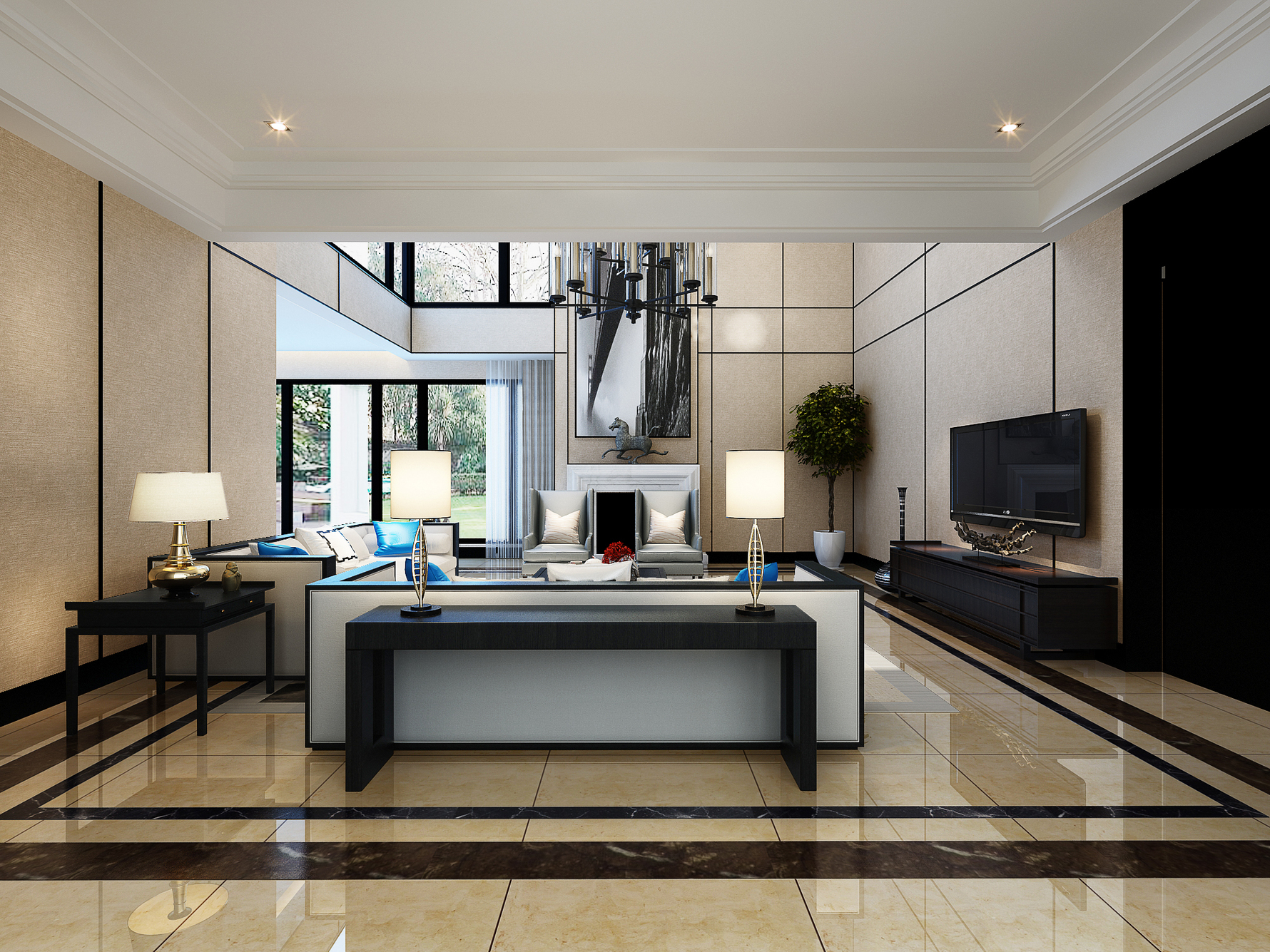 中式风格四室一厅装修设计效果图