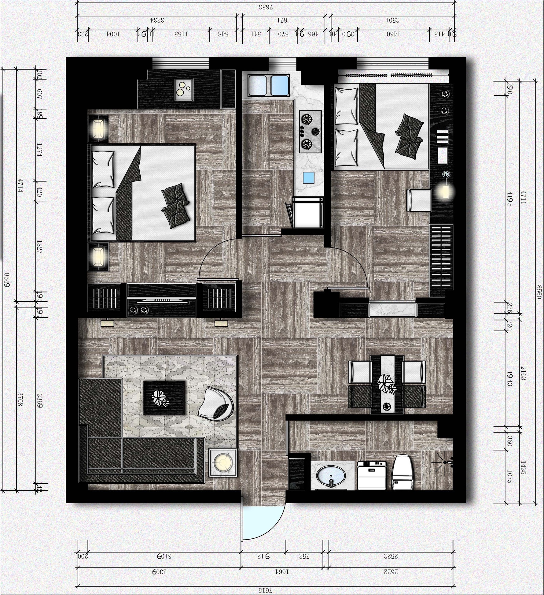 现代风格一室一厅装修设计效果图