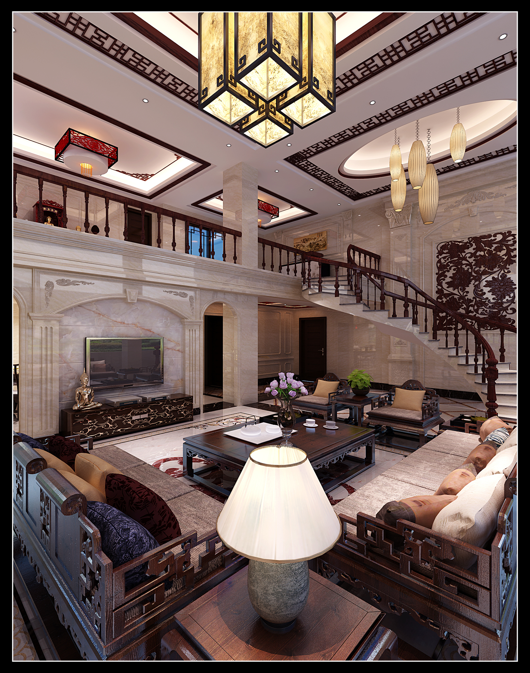 中式风格一室一厅装修设计效果图