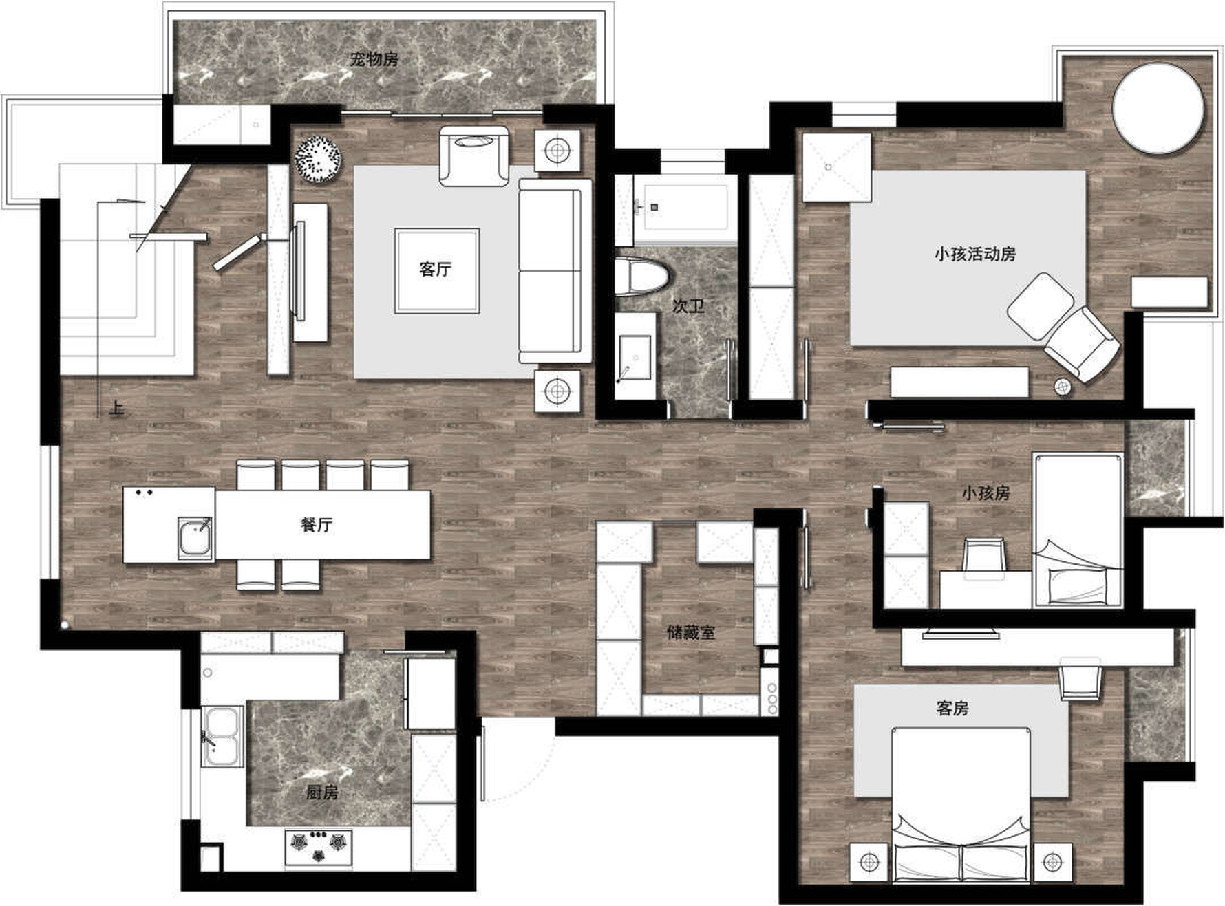 混搭风格五室一厅装修设计效果图