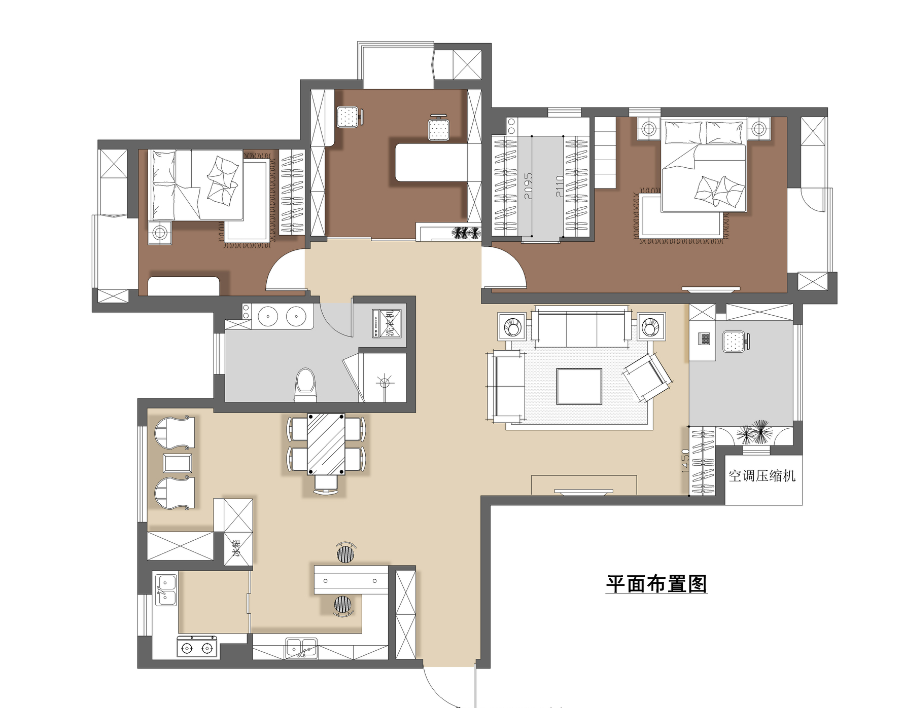 中式風格三室一廳裝修設計效果圖