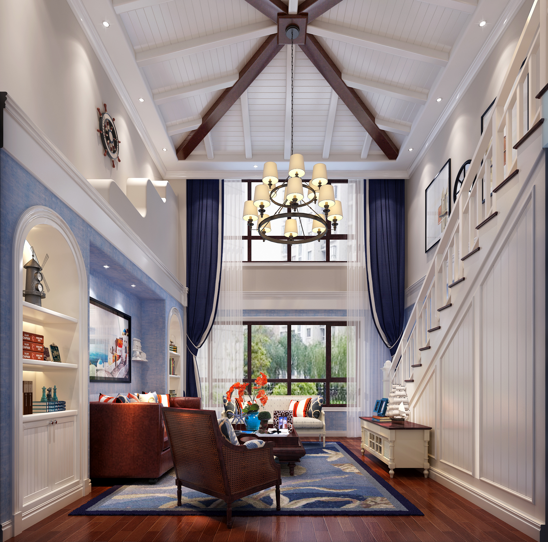 君园402l洋房 - 地中海风格一室一厅一卫装修效果图 - 王宇设计效果图