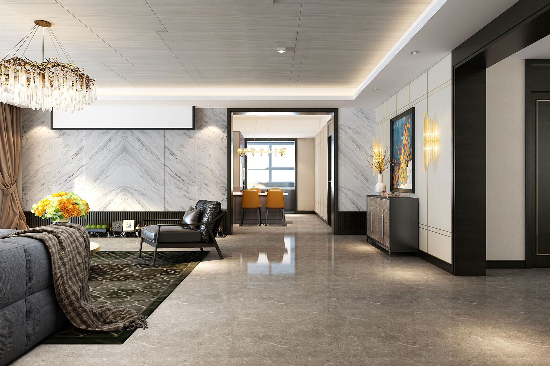 龙潭御景 - 现代风格一室三厅三卫装修效果图 - ***楠设计效果图 - 每