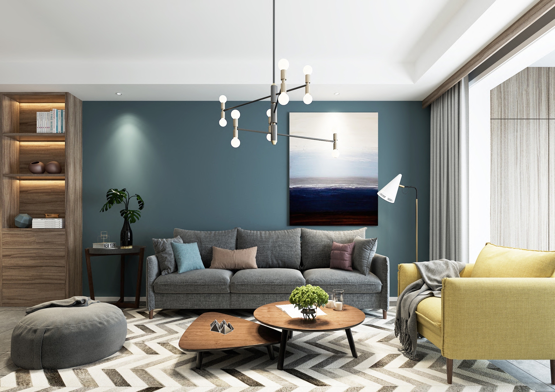 北欧风格客厅及餐厅装修设计效果图